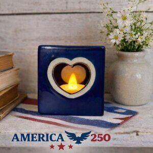Heritage Pottery Square Candle Holder Heart Cutout Americana Decor Sandstone